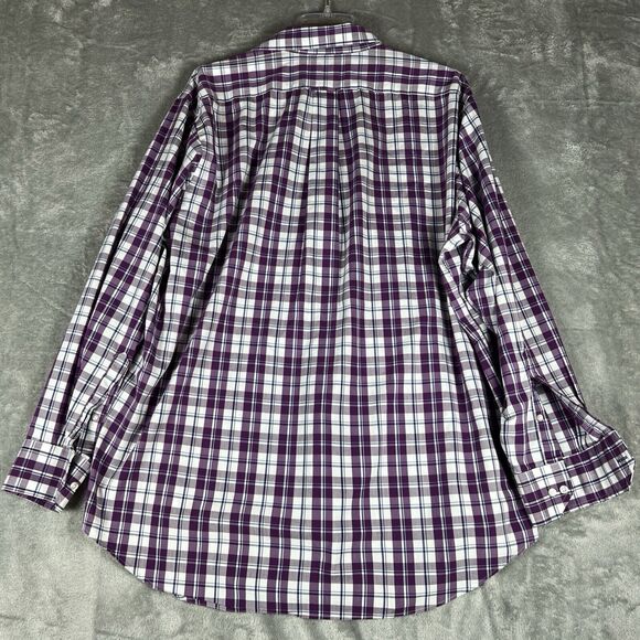 IZOD Button Up Shirt Mens‎ 17-17.5 34 35 Stretch Long Sleeve Purple Plaid Casual - Picture 6 of 6